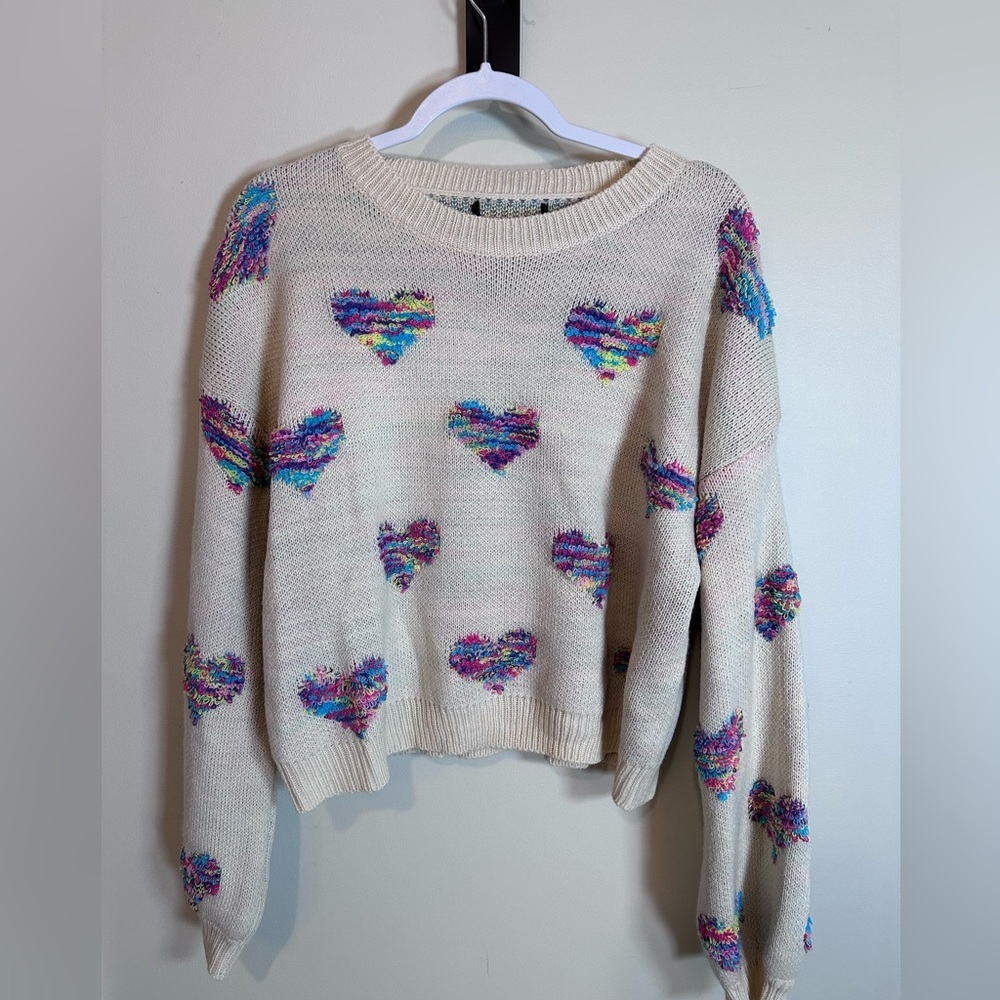 Women’s large no tag 80’s  lisa frank style yarn multi color hearts